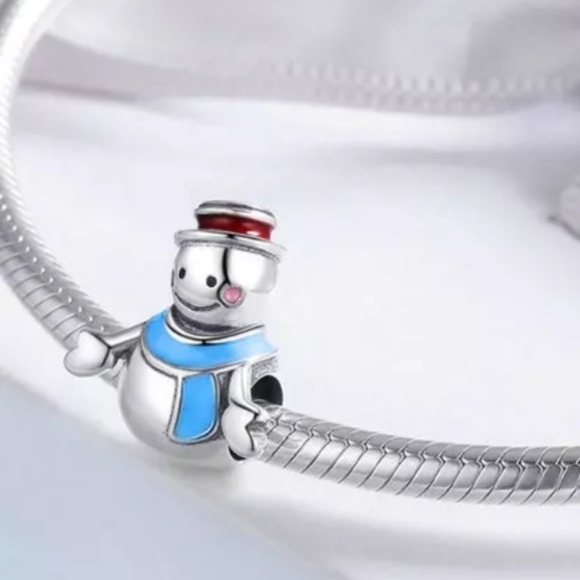 925 Sterling Silver Snowman Enamel Pendant Charm - Picture 3 of 6